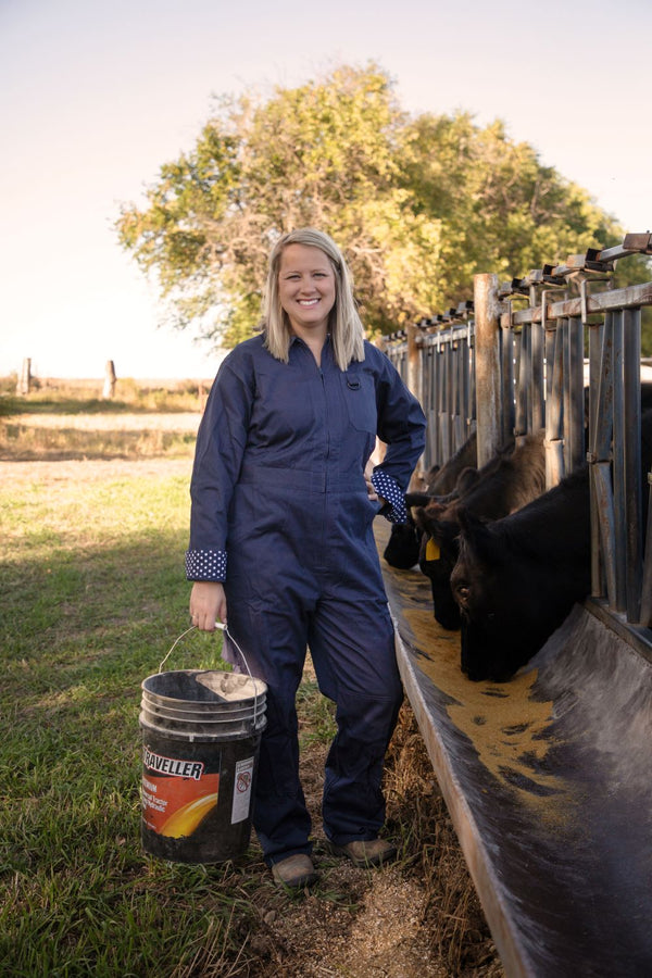 Classic Coverall | Navy Blue With Navy Polka Dot Trim