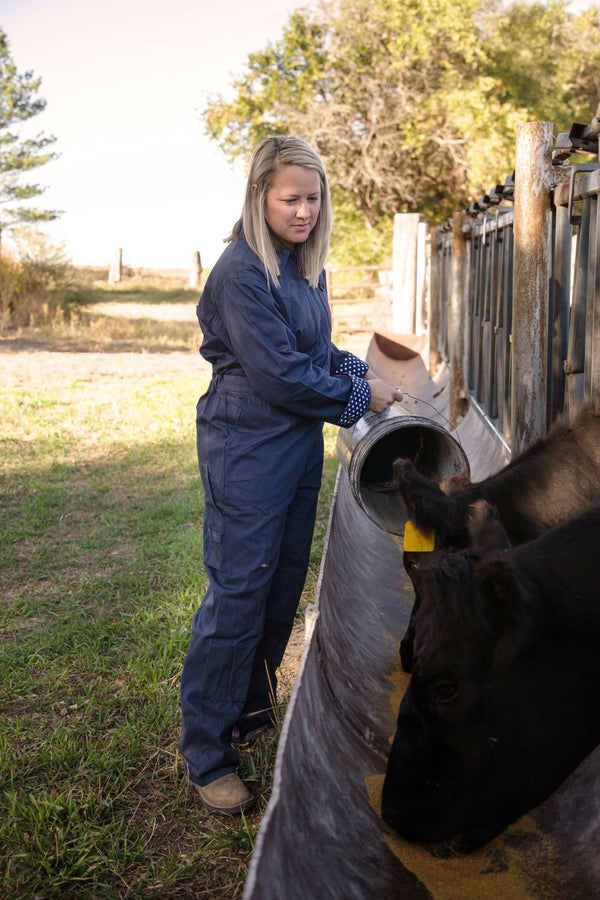 Classic Coverall | Navy Blue With Navy Polka Dot Trim