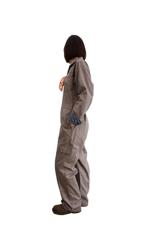 Classic Coverall | Greige With Navy Polka Dot Trim -SAMPLE