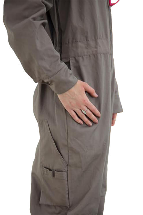 Classic Coverall | Greige With Navy Polka Dot Trim -SAMPLE