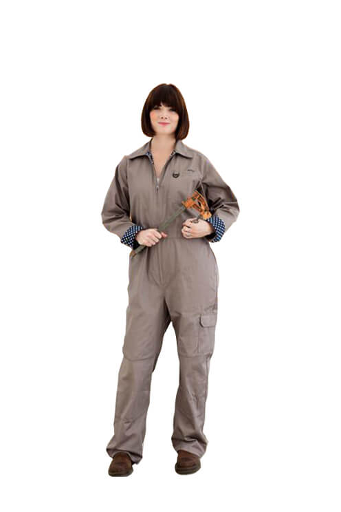 Classic Coverall | Greige With Navy Polka Dot Trim -SAMPLE