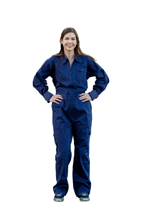 Classic Coverall | Navy Blue With Navy Polka Dot Trim - SAMPLE